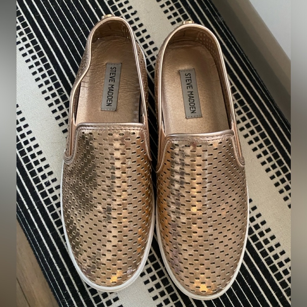 Size 9.5 Steve Madden Rose Gold Slip-Ons